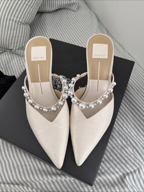 Dolce Vita Cream Pearl-Embellished Pointed Mules